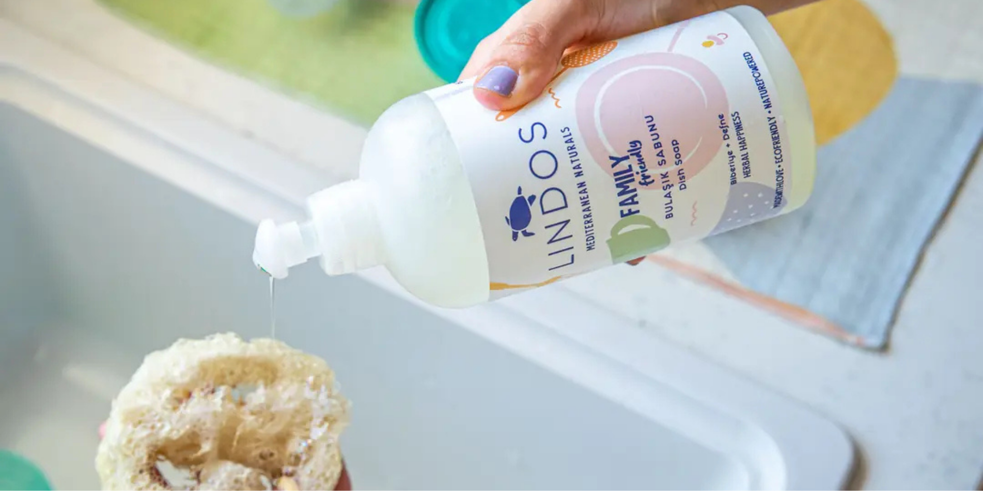 doğal kabak lifi sünger ile bulaşık temizliği