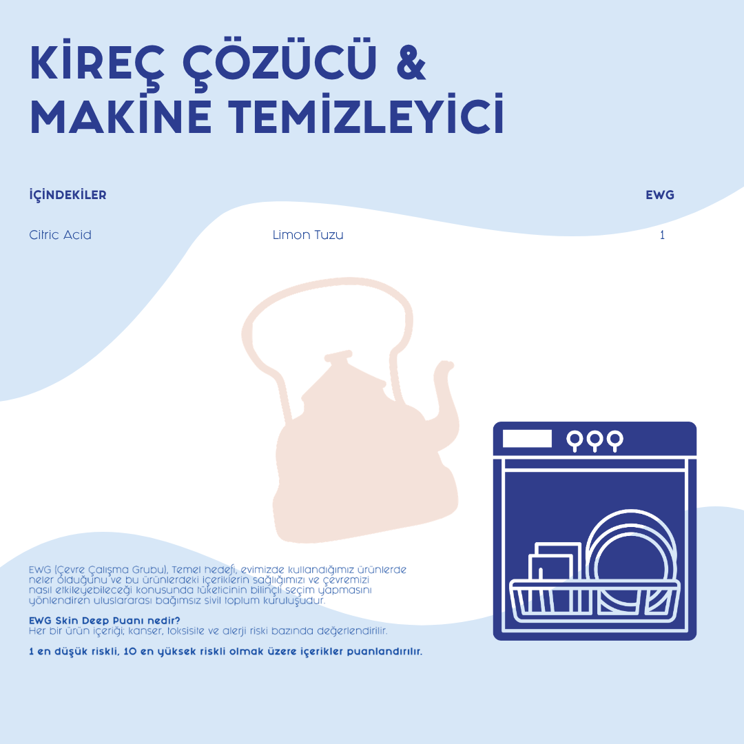Doğal Kireç Çözücü Çamaşır ve Bulaşık Makinesi Temizleyici