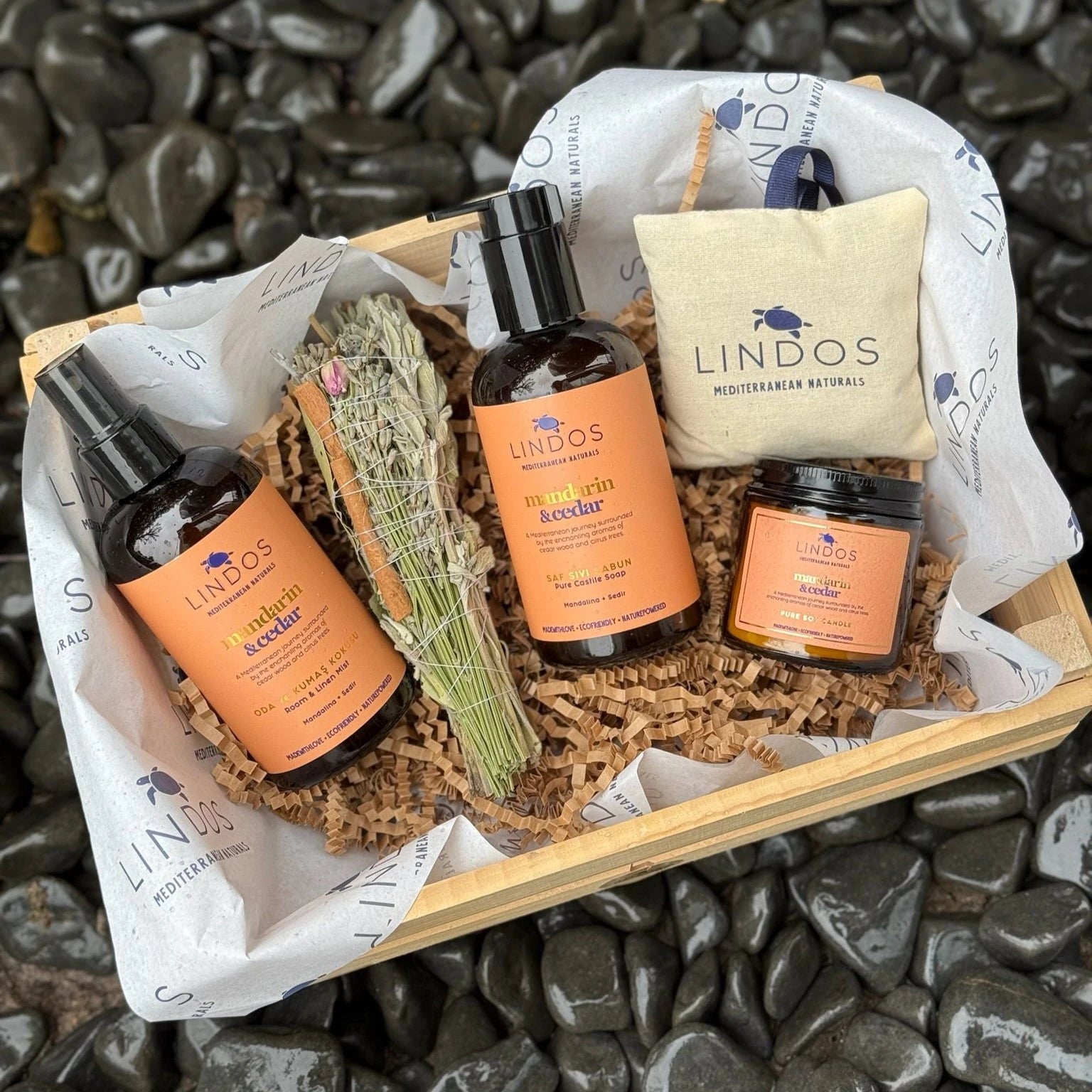 Lindos Naturals Büyük Boy Ahşap Sandık 22x30x9,5 cm – Doğal temizlik ürünleri için dayanıklı ahşap hediye ve saklama kutusu