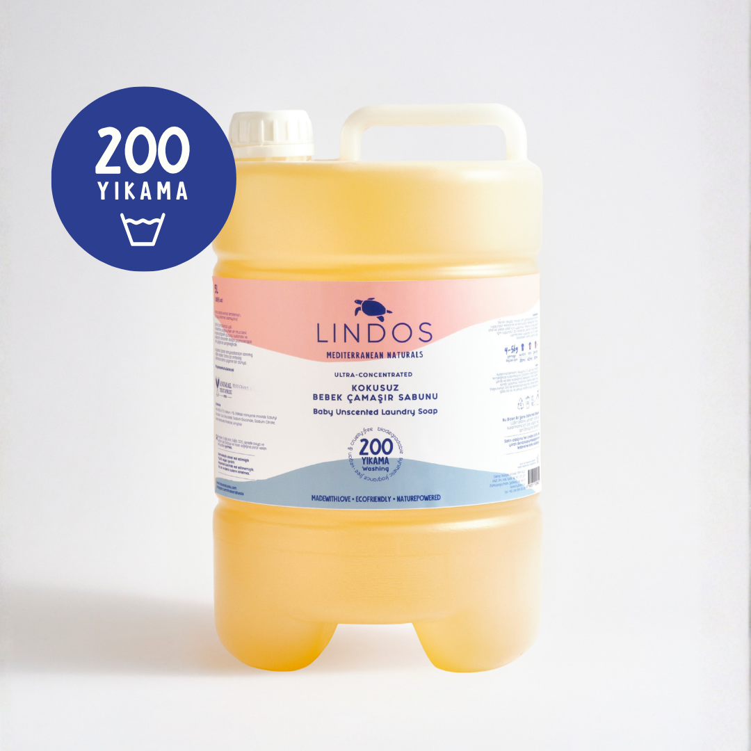 Lindos Naturals Doğal Bebek Çamaşır Deterjanı Bitkisel Sabun - Parfümsüz 5 lt – Bitkisel bazlı, zararlı kimyasal içermeyen parfümsüz bebek çamaşır deterjanı, büyük boy