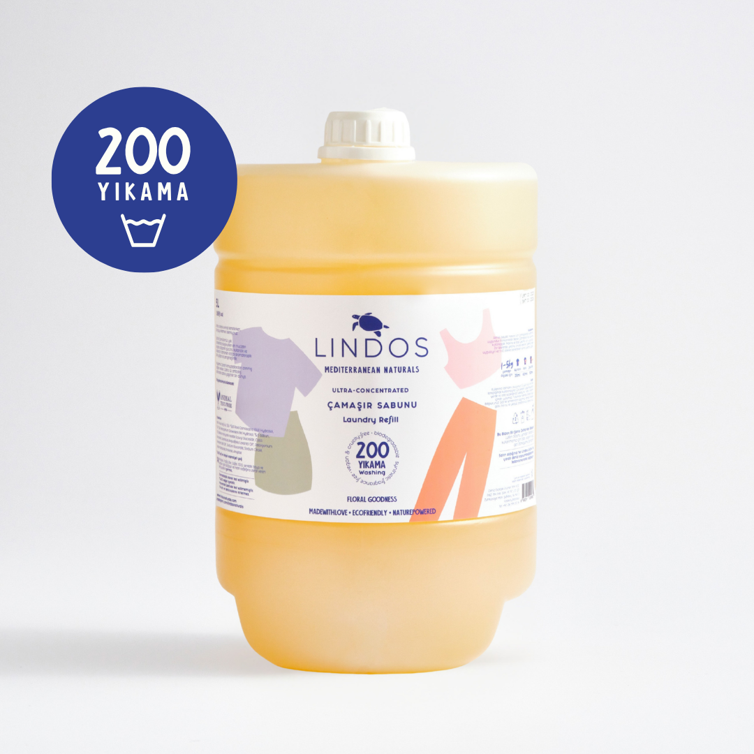 Lindos Naturals Doğal Çamaşır Deterjanı Bitkisel Sabun - Itır & Lavanta 5 lt – Bitkisel bazlı, zararlı kimyasal içermeyen konsantre çamaşır deterjanı, büyük boy
