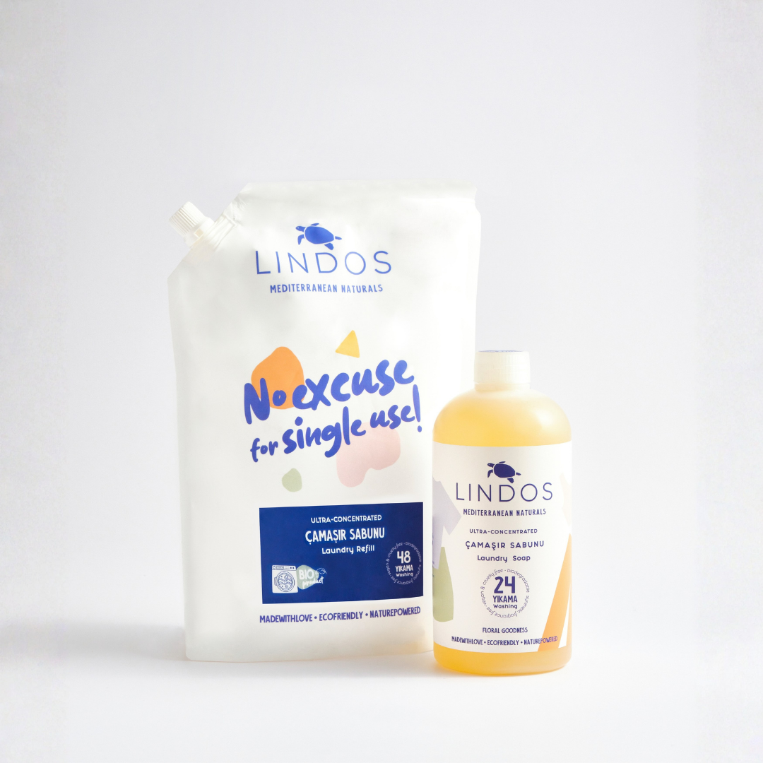 Lindos Naturals Doğal Çamaşır Deterjanı Bitkisel Sabun - Itır & Lavanta REFILL Set – Bitkisel bazlı, zararlı kimyasal içermeyen konsantre çamaşır deterjanı REFILL seti