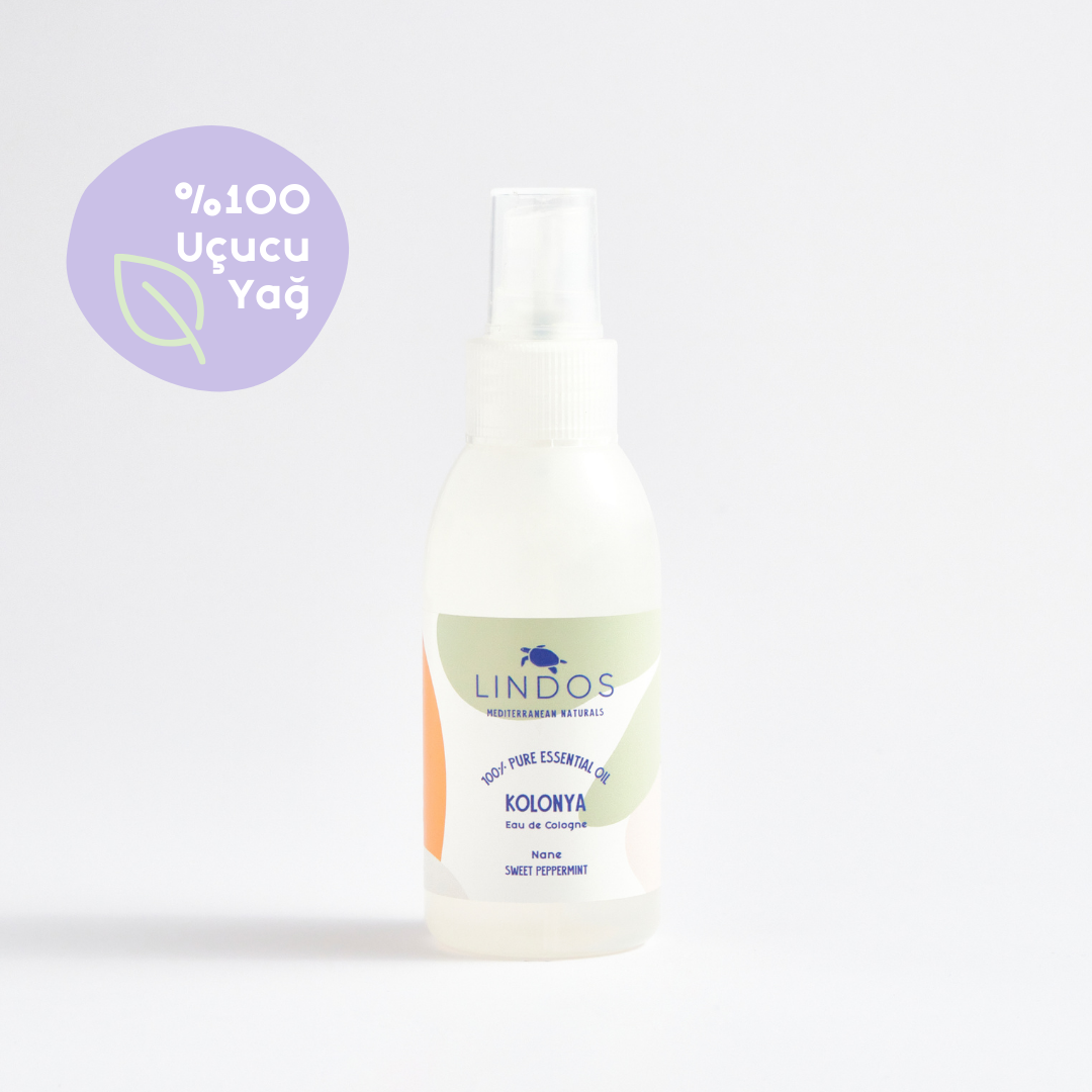 Lindos Naturals Doğal Kolonya - 100 ml - Nane – Akdeniz'in %100 saf esansiyel yağları ile hazırlanmış, E vitamini ve gliserin içeren el bakım kolonyası