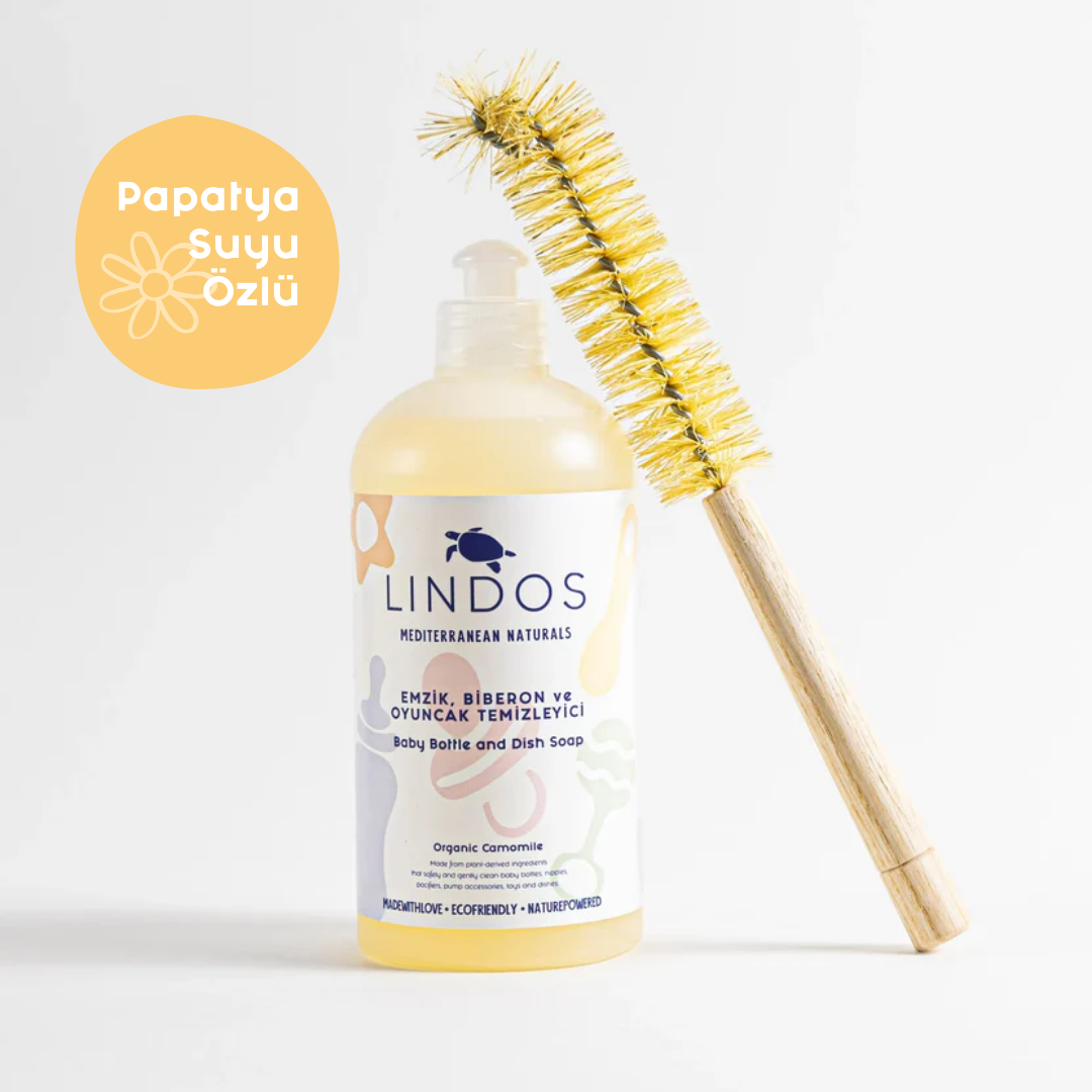Lindos Naturals Emzik Biberon ve Oyuncak Temizleme Seti – Bebek aksesuarları için doğal bitkisel temizleyici ve ahşap biberon fırçası seti