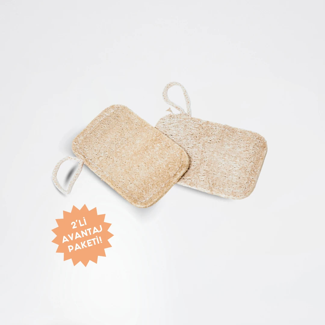 %100 doğal kabak lifinden üretilmiş 2’li sıfır atık bulaşık süngeri, plastik içermeyen çevre dostu mutfak temizliği ürünü
