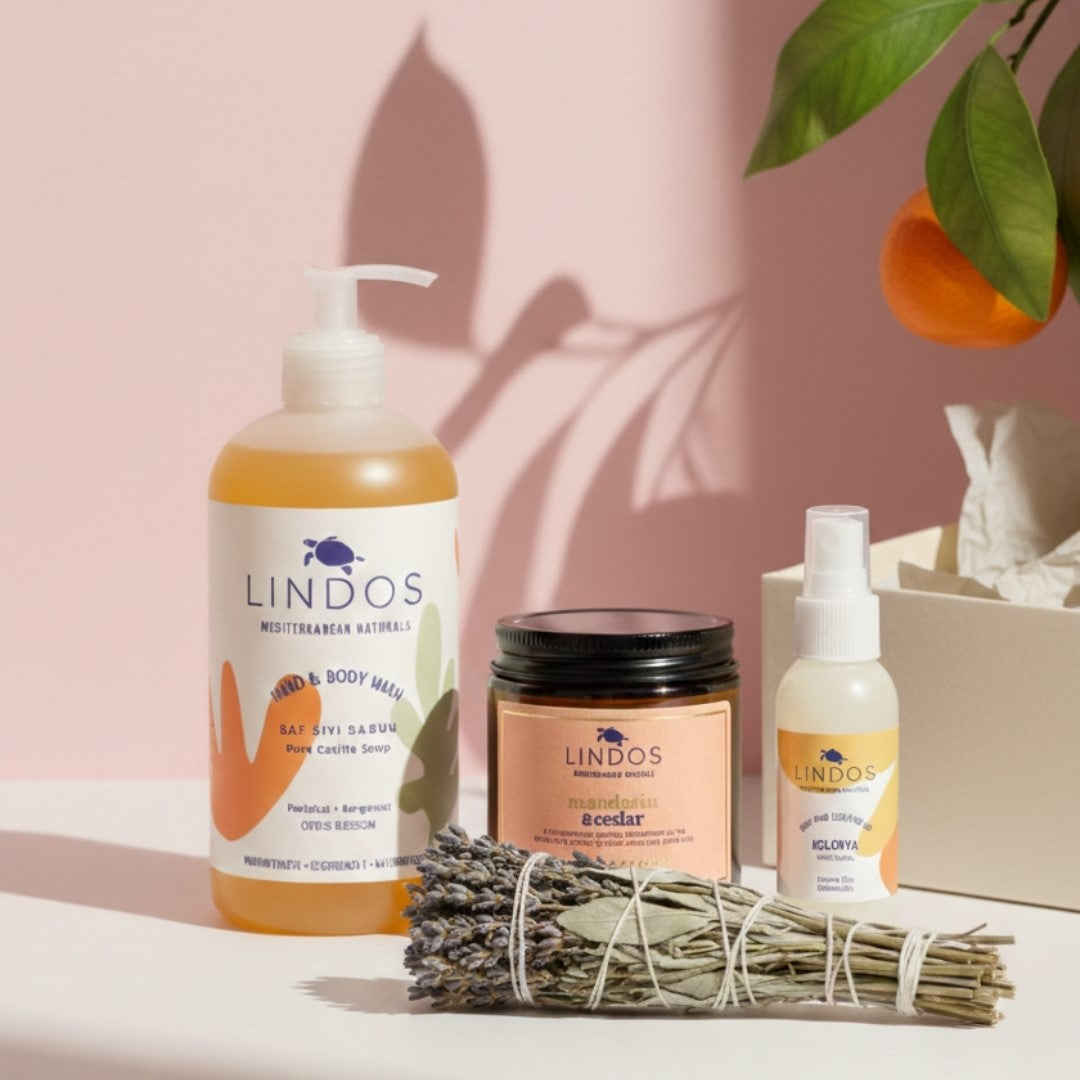 Lindos Naturals Love Yourself & Planet Sürdürülebilir Hediye Kutusu – Doğal kastil sabunu ve aromaterapik ürünler içeren çevre dostu hediye seti
