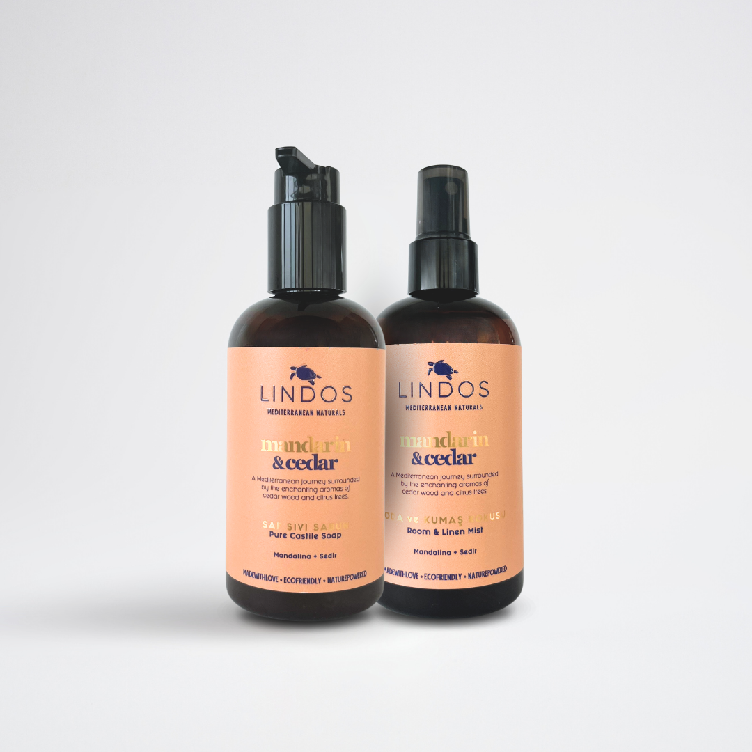 Lindos Naturals Mandarin & Cedar Duo – Akdeniz aromalı mandarin ve sedir esansiyel yağlı iki ürünlü özel koleksiyon ikili seti