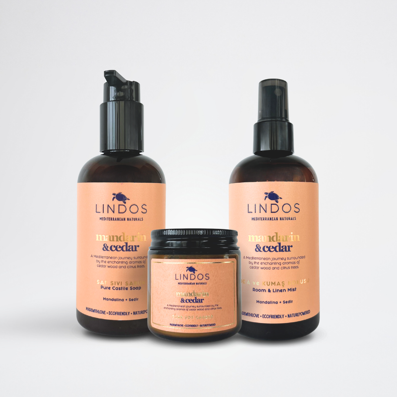 Mandarin & Cedar Özel Koleksiyon Seti - Oda Kokusu, Soya Mumu ve Sıvı Kastil Sabunu
