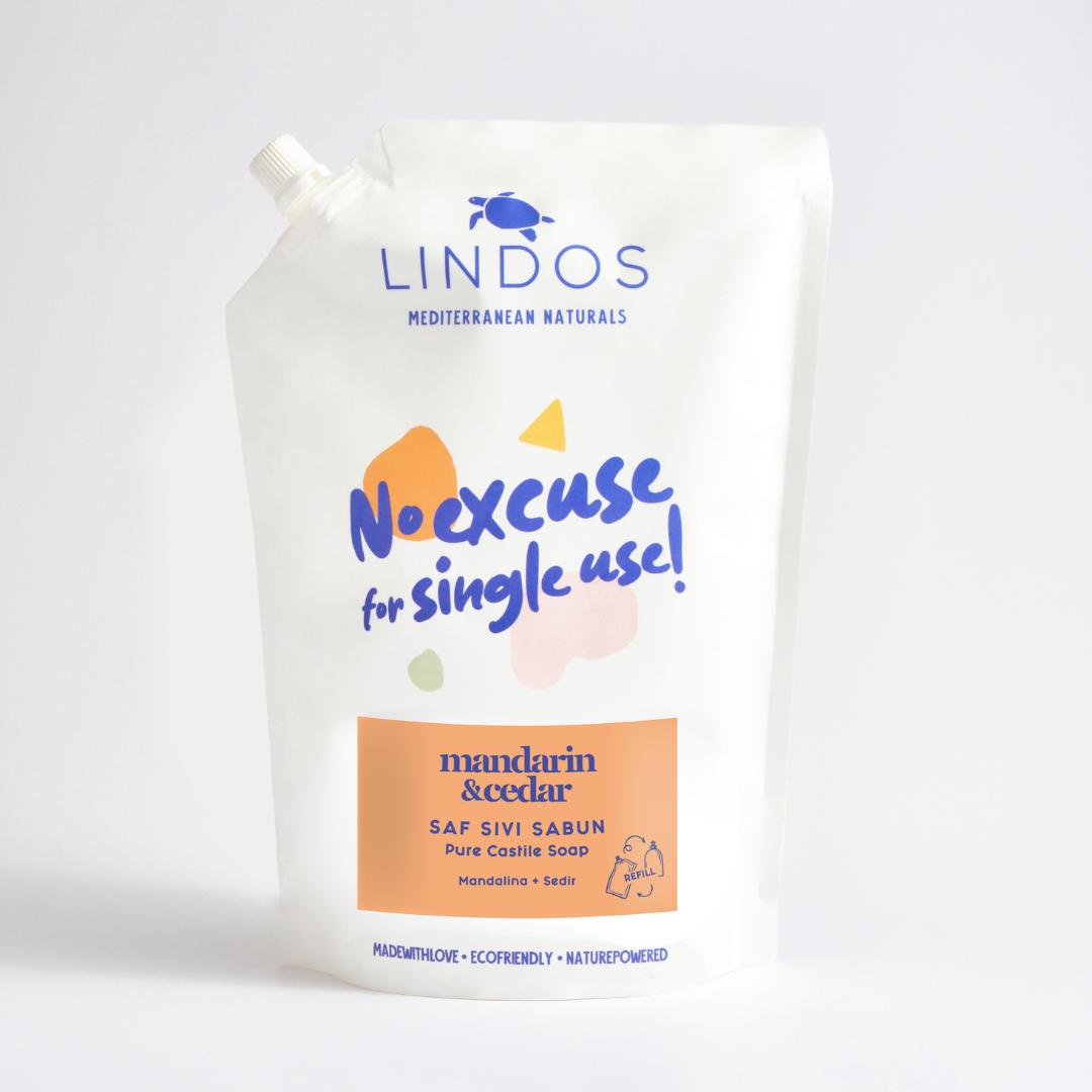 Lindos Naturals Saf Sıvı Kastil Sabunu - Mandarin & Cedar 1200 ml – Akdeniz esintili mandarin ve sedir esansiyel yağlarıyla zenginleştirilmiş çok amaçlı doğal sabun