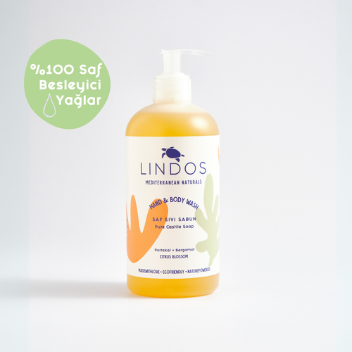 Lindos Naturals Saf Sıvı Kastil Sabunu - Portakal & Bergamot 600 ml – Zeytinyağı ve hindistan cevizi yağı bazlı, uçucu yağlarla zenginleştirilmiş çok amaçlı doğal sabun