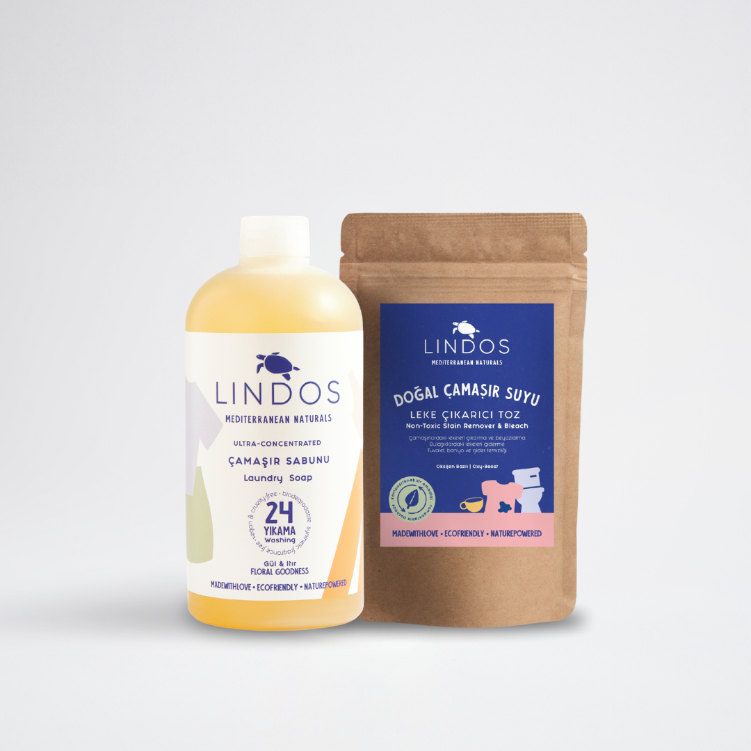 Lindos Naturals Tertemiz Çamaşırlar Seti – Bitkisel bazlı doğal çamaşır deterjanı ve leke çıkarıcı içeren sürdürülebilir avantajlı set