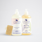 Lindos Naturals The Clean Touch Set – Elde bulaşık deterjanı, sıvı kastil sabunu ve kabak lifi süngerini bir arada sunan sıfır atık mutfak seti