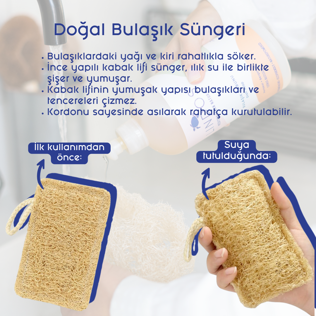 Lindos Naturals The Clean Touch Set – Elde bulaşık deterjanı, sıvı kastil sabunu ve kabak lifi süngerini bir arada sunan sıfır atık mutfak seti